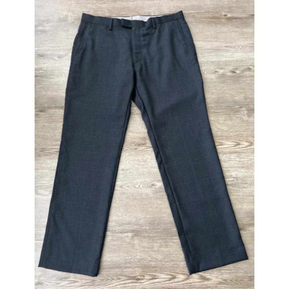 Banana Republic Modern Slim Fit Dress Pants Mens 33x30 Navy Blue Plaid Wool Suit